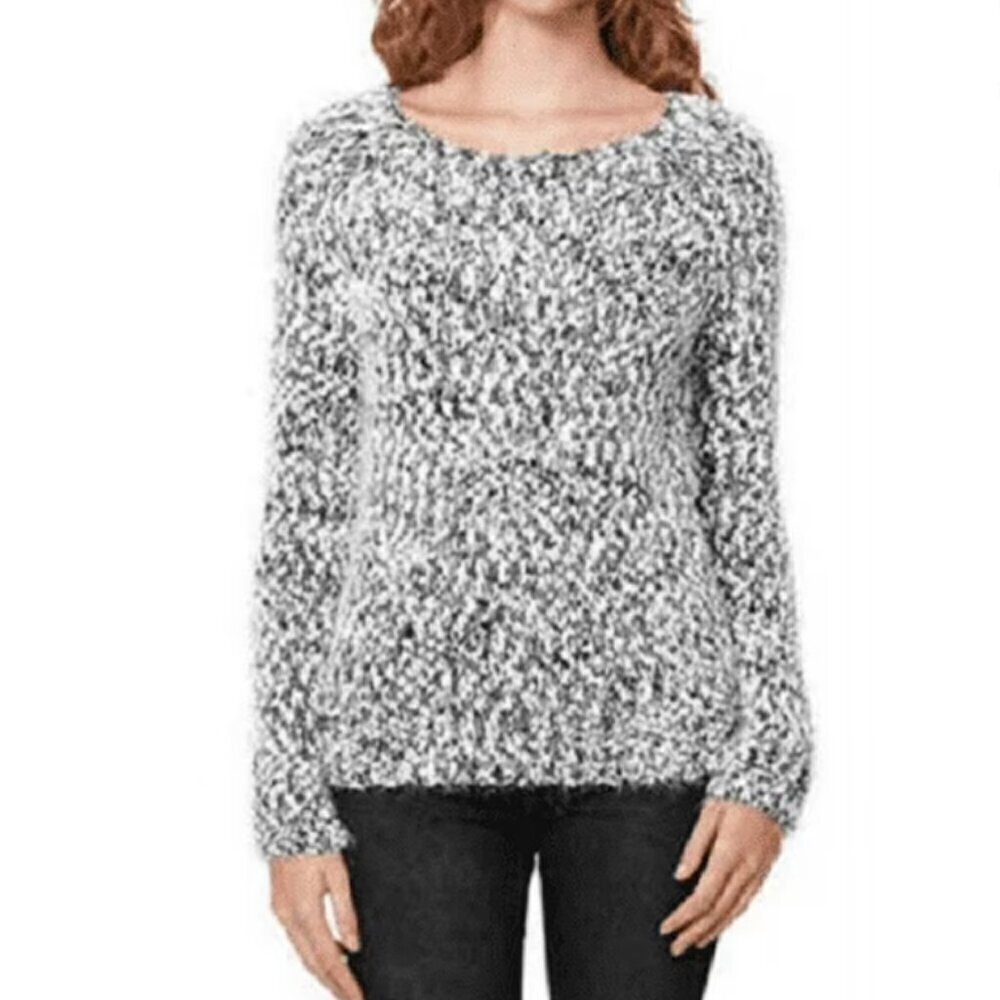 Buffalo David Bitton Women's Size XXL Eyelash Sweater Gray White Crewneck Yarn